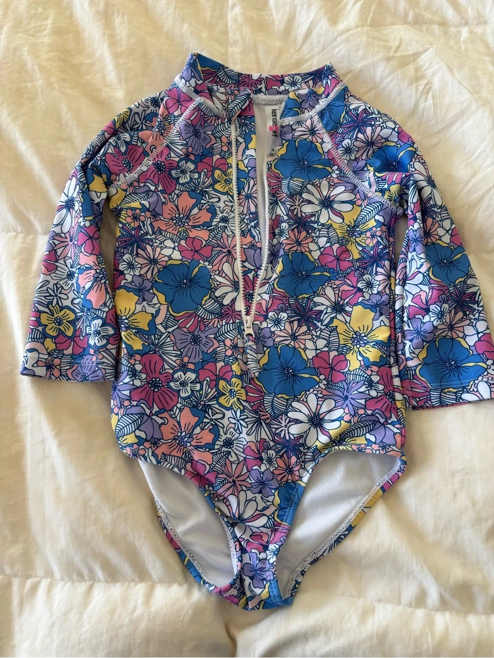 4T Set of 2 Kensie Girl long-sleeve one-piece rash guard swimsuit